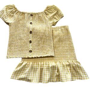 In Girl Yellow Gingham Top + Skirt Set Size Youth Medium